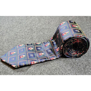 Christmas Tie 100% Silk Santa Clause Vintage Gift Hand Made Wide Navy Blue 58"